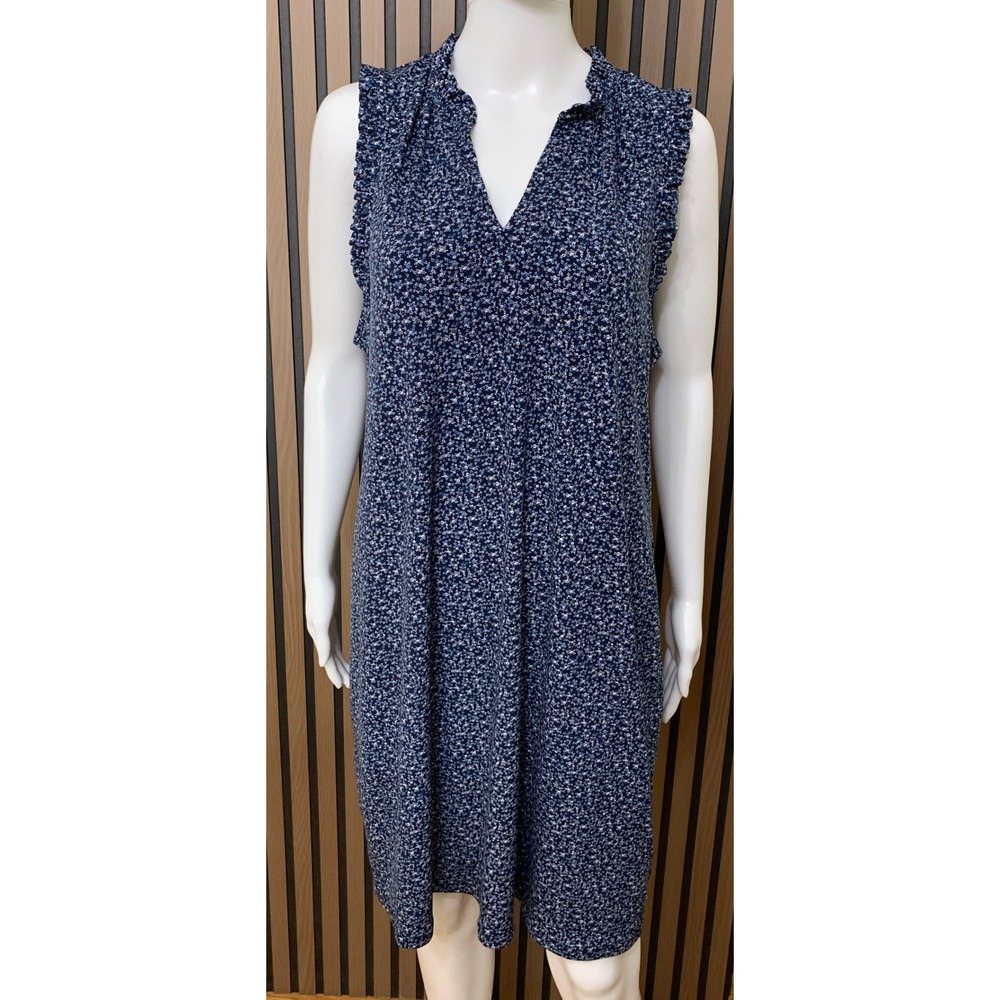 Michael Michael Kors Navy Blue Floral Ditsy Ruffle Shift Dress XL Sleeveless